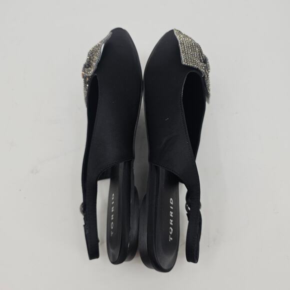 Torrid Black Embellished Bow Pointed Toe Slingback Flat Shoe 10 WW Coquette - Picture 5 of 10